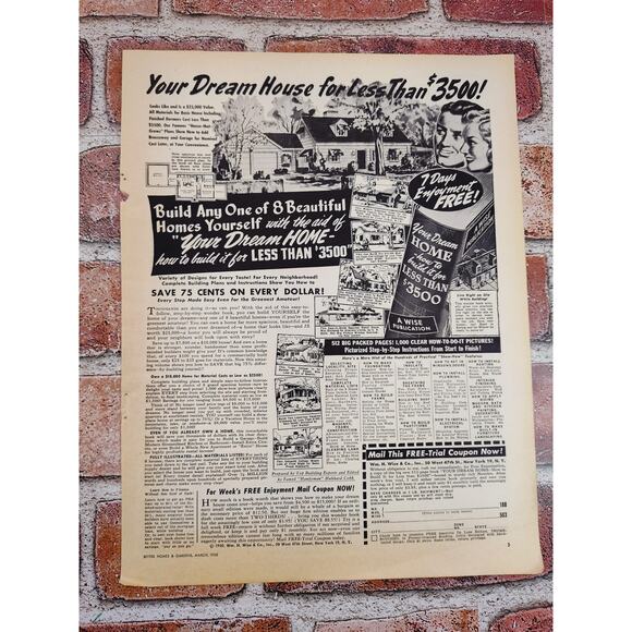 1950 "Your Dream House for Less Than $3.5k!" Monochrome Vtg Print Ad - Picture 6 of 7